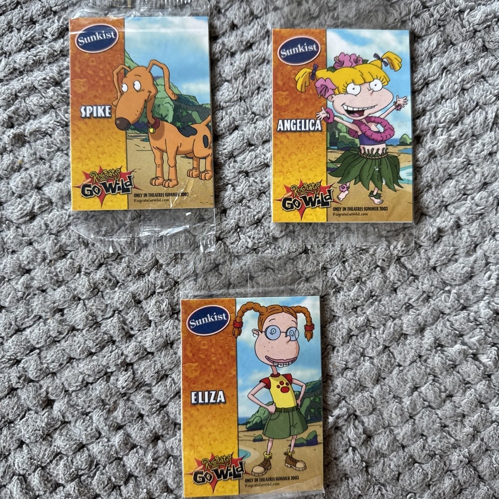 3 Vtg Rare 2003 Sunkist Rugrats Go Wild Movie Cards Sealed Angelica, Spike,Eliza